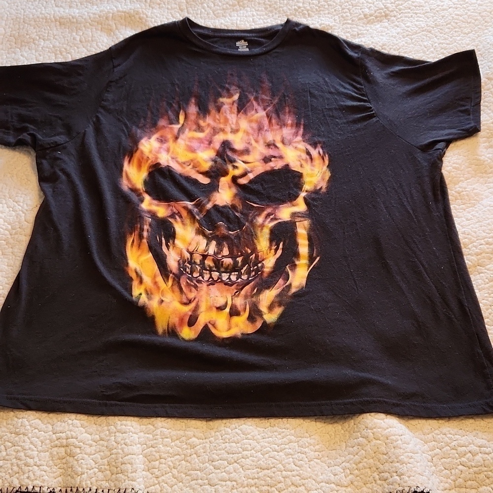 Halloween flaming skull ghost rider graphic tee shirt